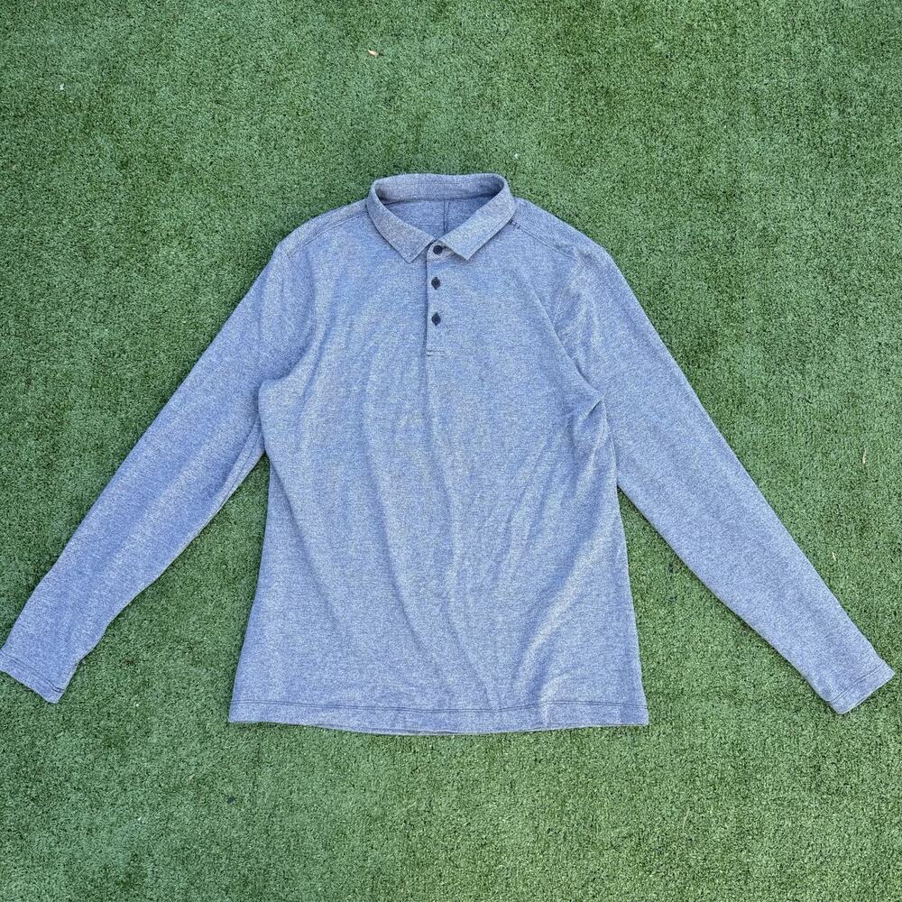 Lululemon Men’s Long Sleeve Polo Shirt Gray Heather Performance Size Medium